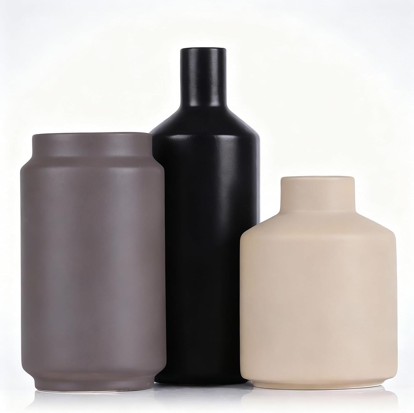 Neutral Ceramic Vase Set of 3 – Modern Decorative Vases, Small Flower Pottery Vase Sets, Boho Farmhouse Rustic Vases for Living Room, Kitchen, Bedroom, Bathroom, Shelf, Table