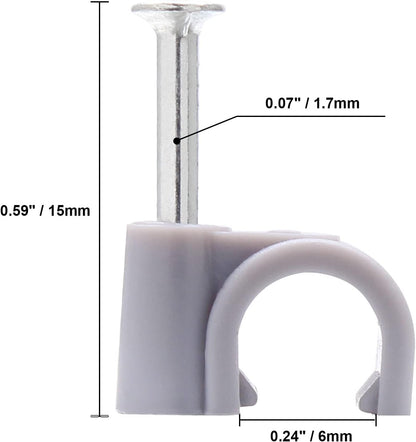 Flat Ethernet Cable Wire Clips with Nail, 14mm, White | Single Coaxial Cable Clamps, Cable Management