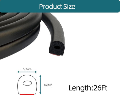 D Shape EPDM Foam Rubber Seal with Tape, Self-Adhesive Rubber Weather Stripping for Boat, Auto, RV, Marine, Garage Doors/Window and More, W:0.5"; H:0.5"; L:26Feet