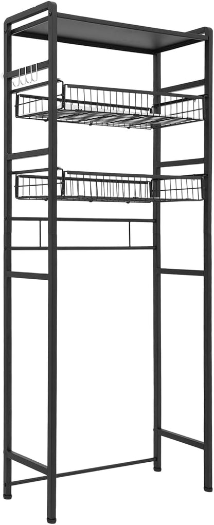 3 Tiers Laundry Room Shelves,Washing Machine Storage Cabinet, Over The Washer and Dryer Storage Shelf Organizer Standing Shelf (Black)