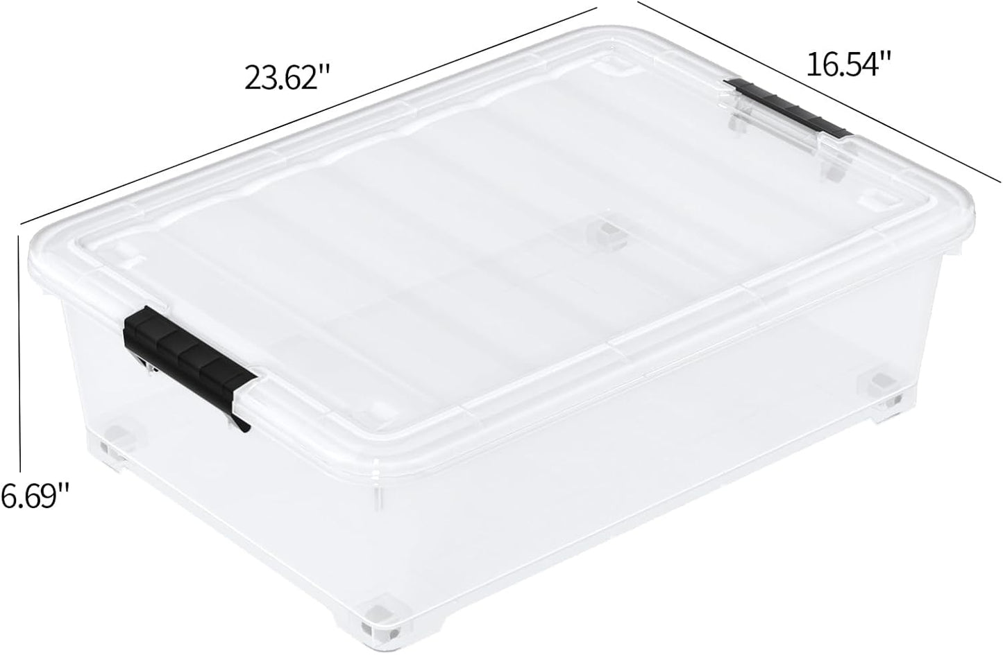 40 Quart Plastic Clear Underbed Storage Bin with Wheels, 3 Packs | Stackable Large Flat Under Bed Organization Boxes with Lids
