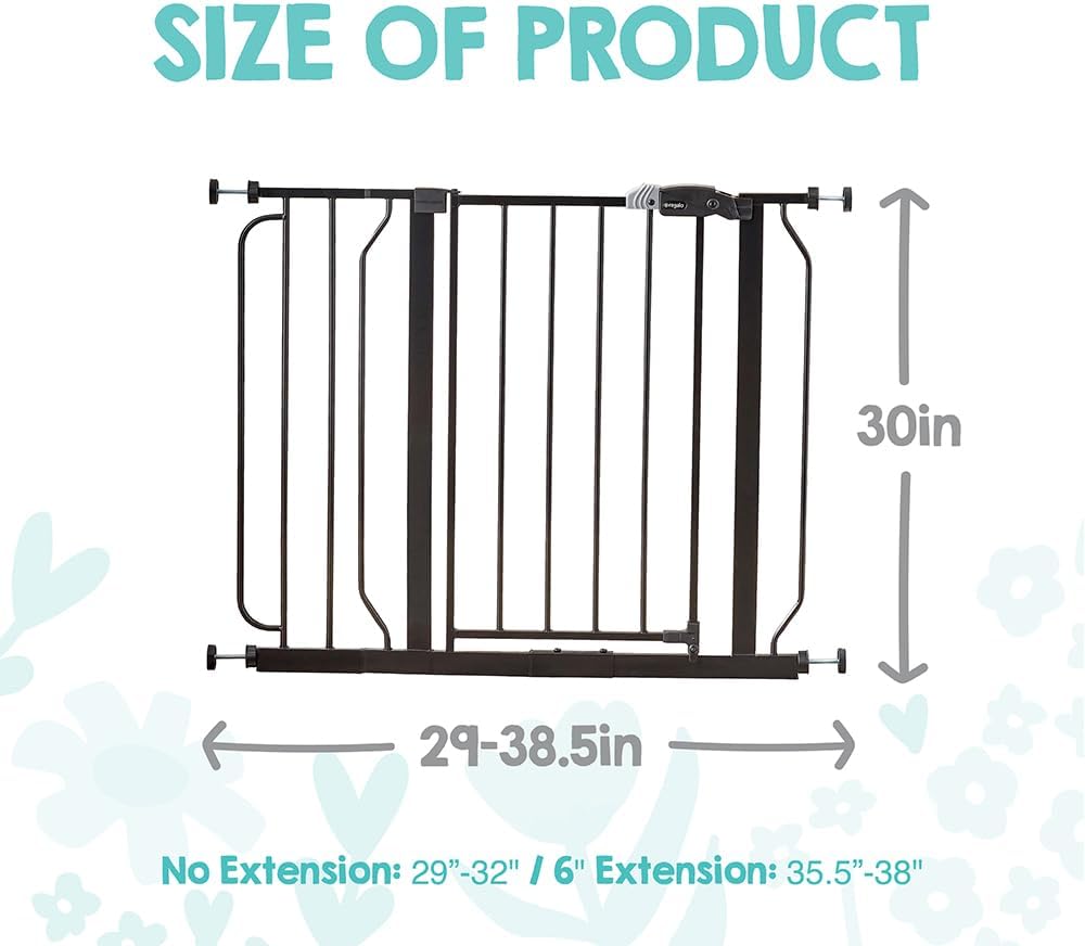 Regalo Safety 29-38.5" Baby Gate for Doorways & Bottom of Stairs, Pressure Mounted Baby Gate with Door for Babies, Toddlers & Pets, Tested & Safe for 30 Years, American Designed, American Owned, White