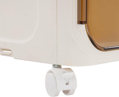 4-Tier Stackable Narrow Storage Cabinet with Wheels and Doors,Slim Plastic Rolling Cart with Adjustable Shelves,Foldable Floor Cabinets for Small Space, Bathroom,Kitchen,Beige