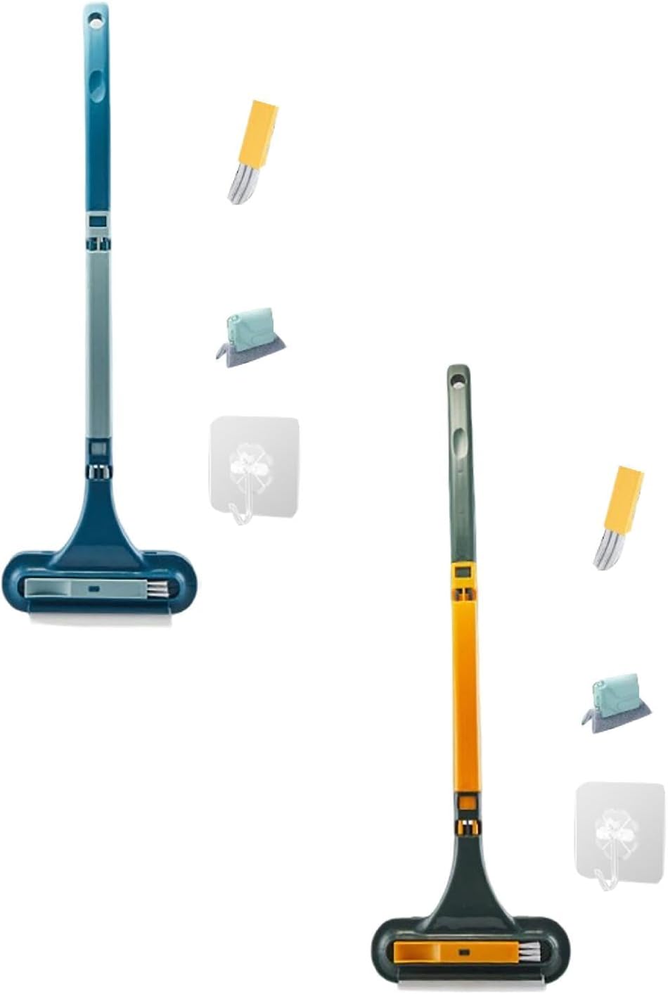 Window Screen Cleaning Brush with Long Handle, 3 in 1 Double-Sided Window Screen Cleaner, Dry＆Wet Long Handle Washable Cleaner Tool for Patio Door Screens (Blue)