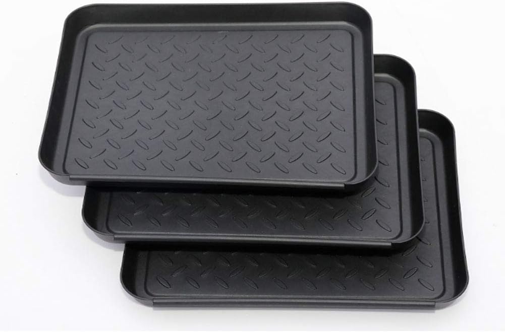 Set of 3 Boot Tray,Water Resistant Plastic Utility Shoe Tray Mat for Indoor and Outdoor Use in All Seasons Weather, Multi-Purpose Dog Food Bowls