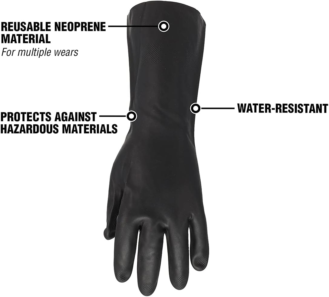 Flexzilla Pro GC400PXL Heavy Duty Cleaning, Neoprene, 13, Black, Long Cuff Gloves, X-Large, Factory
