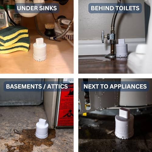 Flood Buzz Pro Water Leak Detectors for Homes & Businesses - 4-Pack | No Setup Required - 110db alarm - Under Sink, Toilet, Basement, Attic, RV, Water Heater, Dishwasher - Reusable Alarm