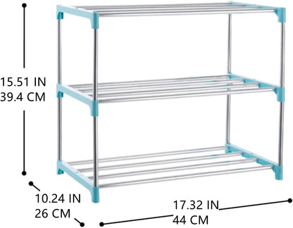 3-Tier Stackable Small Shoe Rack, Lightweight Shoe Shelf Storage Organizer for Entryway, Hallway and Closet(Black)