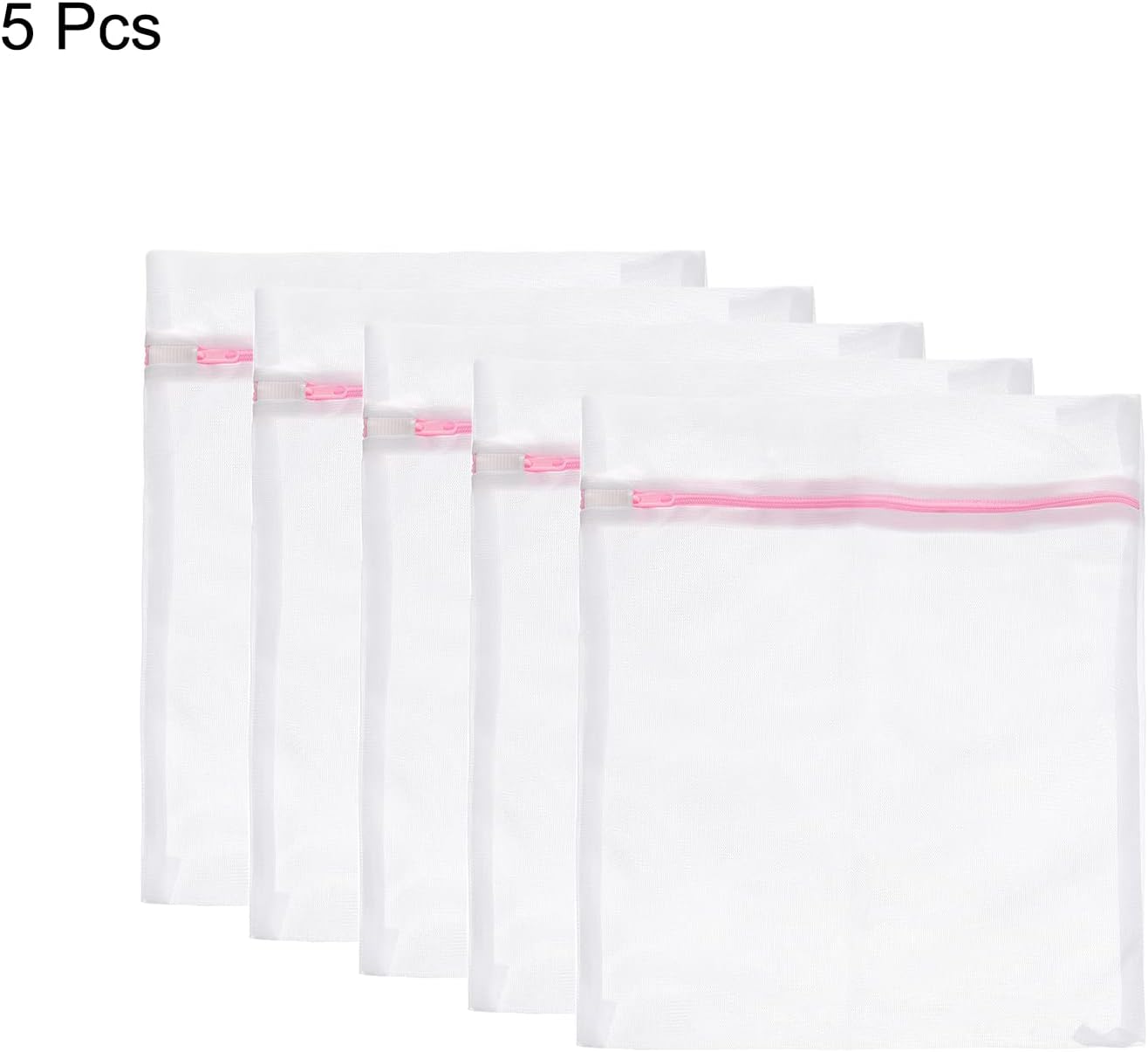 uxcell Mesh Laundry Bags, 5Pcs 9.1"x11.8" Mesh Wash Bag Fine Net Travel Storage Organize Bag with Zipper for Delicate Clothing Laundry Stocking, Pink