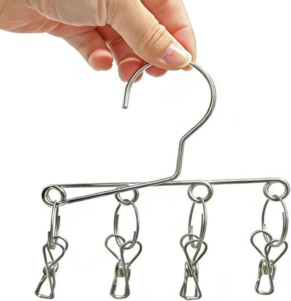 4PCS Double Clip Stainless Steel Travel Hanger, Portable Rustproof Space Saving Laundry Drying Hanger with Dual Clips, Compact Hotel Travel Hanger for Socks Handkerchiefs Small Items