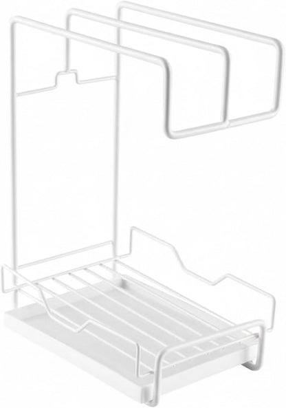 7.9 x 4.3 x 10.6 Inch Carbon Steel Dish Cloth Rack with Removable Drip Tray, Wall Mounted Sponge Organizer for Kitchen Sink