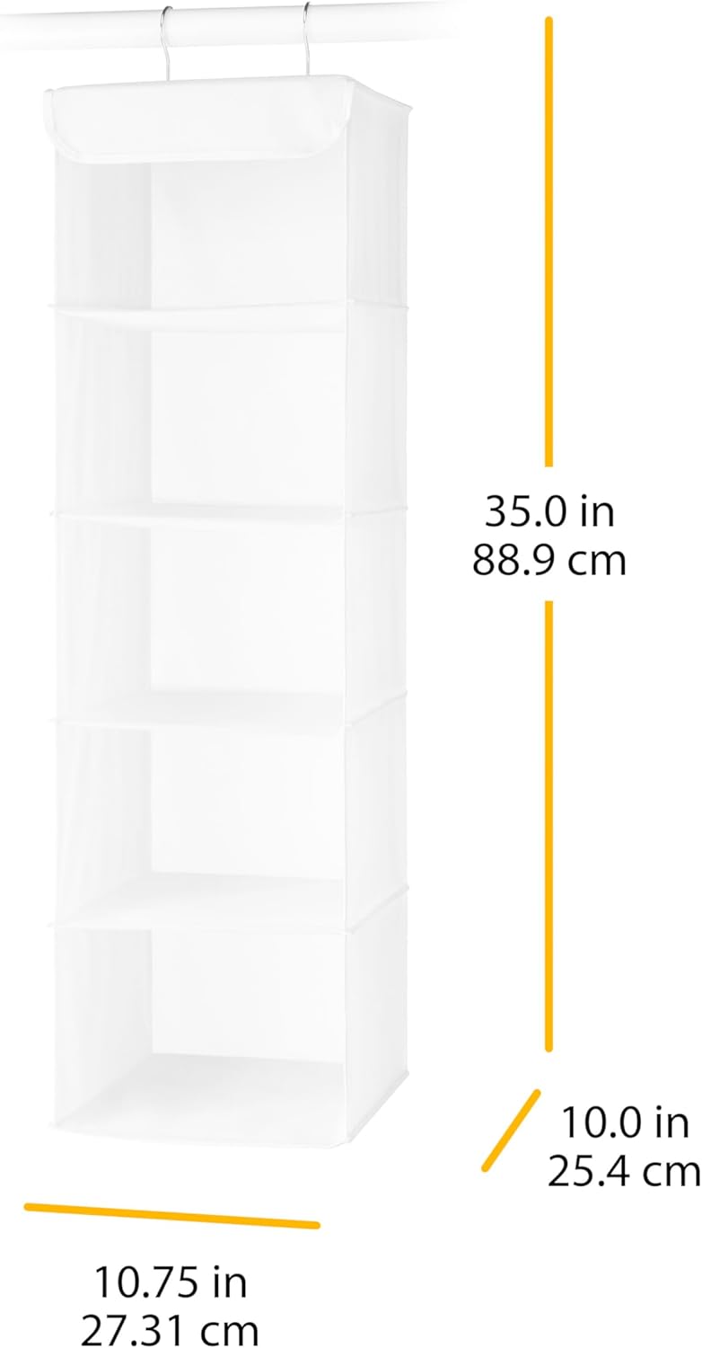 Whitmor 5 Section Closet Organizer - Hanging Shelves with Sturdy Metal Frame