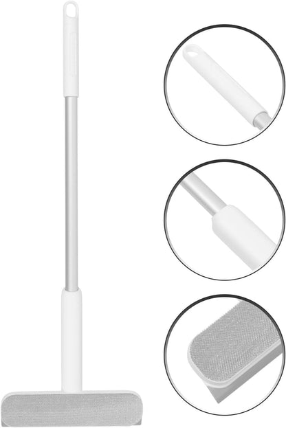 Multipurpose Window Squeegee with Double-Sided Glass and Screen Brush, Aluminum Alloy Frame, Small Home Glass Door and Shower Squeegee for Cleaning, White