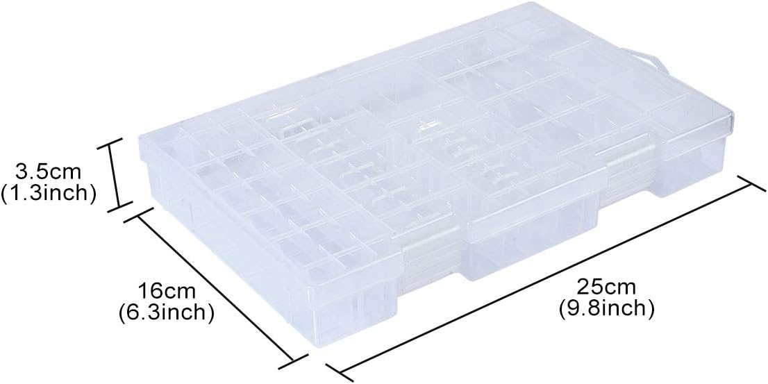 47 Batteries Organizer Storage Case Box Holder Clear Plastic Container Portable- Holds 16 AAA+20 AA+ 2 9V+5 C+4 D Various Sizes and Tester