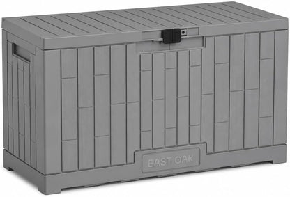 EAST OAK Outdoor Storage Box, 31 Gallon Deck Box Indoor and Outdoor Use, Waterproof Resin Storage Bin for Package Delivery, Patio Cushions, Gardening Tools, Lockable, UV Resistant, Grey