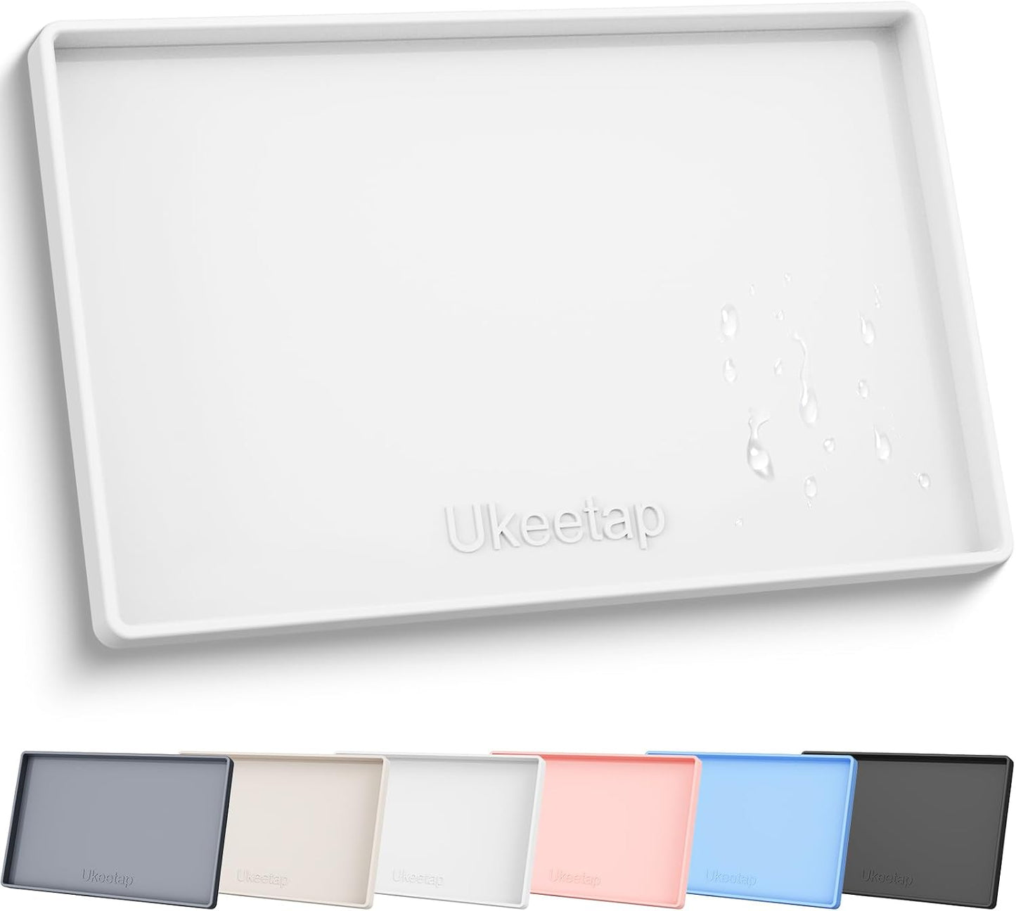 ukeetap Extra Thick Silicone Mat Waterproof with Raised Edge 19” x 12”, BPA Free Non-Slip Dog & Cat Food Mat, Feeding Mat for Food and Water Bowls, Spill Proof Mat to Protect Floors, Black