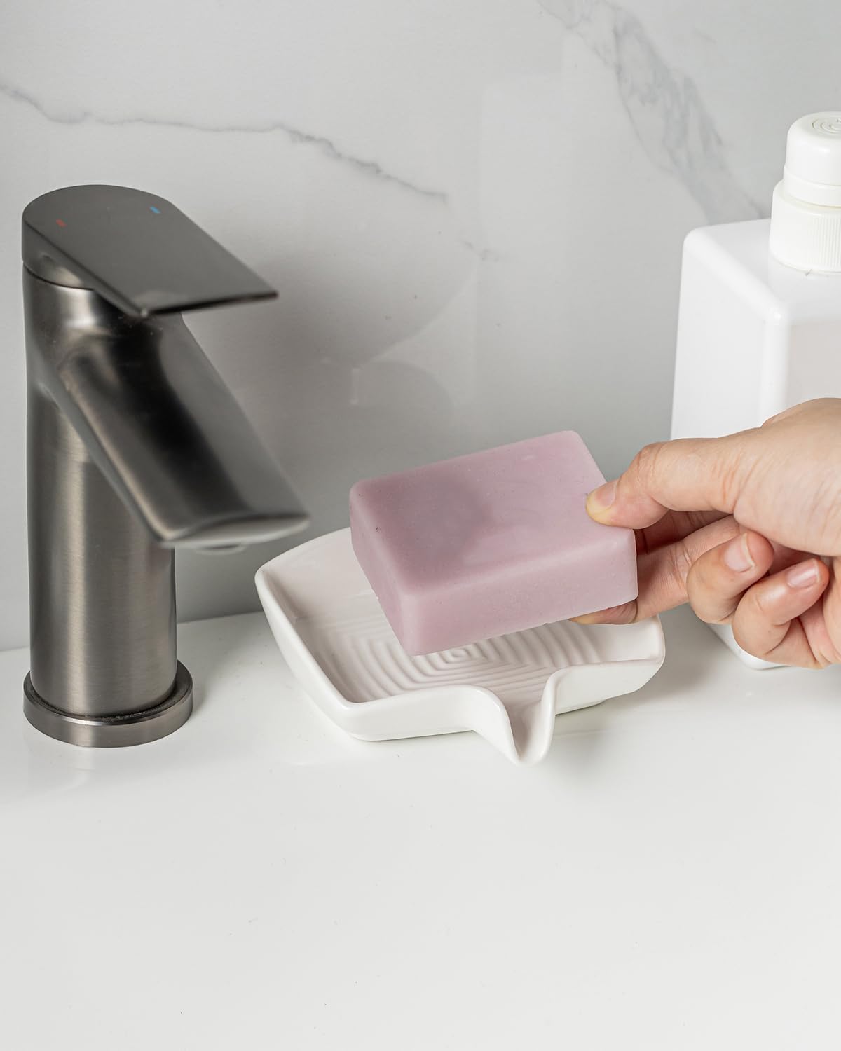 Self Draining Soap Dish, Ceramic Drain Soap Holder Waterfall Design Soap Saver for Shower, Bathroom, Sink, Kitchen and Countertop, Keeps Dry, Green