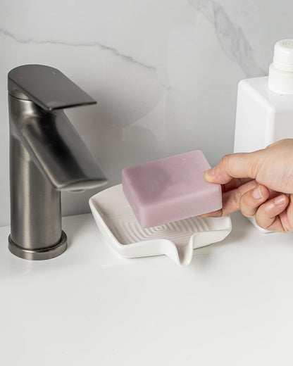 Self Draining Soap Dish, Ceramic Drain Soap Holder Waterfall Design Soap Saver for Shower, Bathroom, Sink, Kitchen and Countertop, Keeps Dry, Green