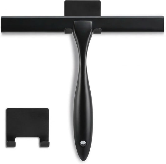 Shower Squeegee, 10-Inch Matte Black Squeegee, All-Purpose Stainless Steel Squeegee for Bathroom, Shower Doors, Mirrors, Tiles and Car Windows - 100% Streak Free