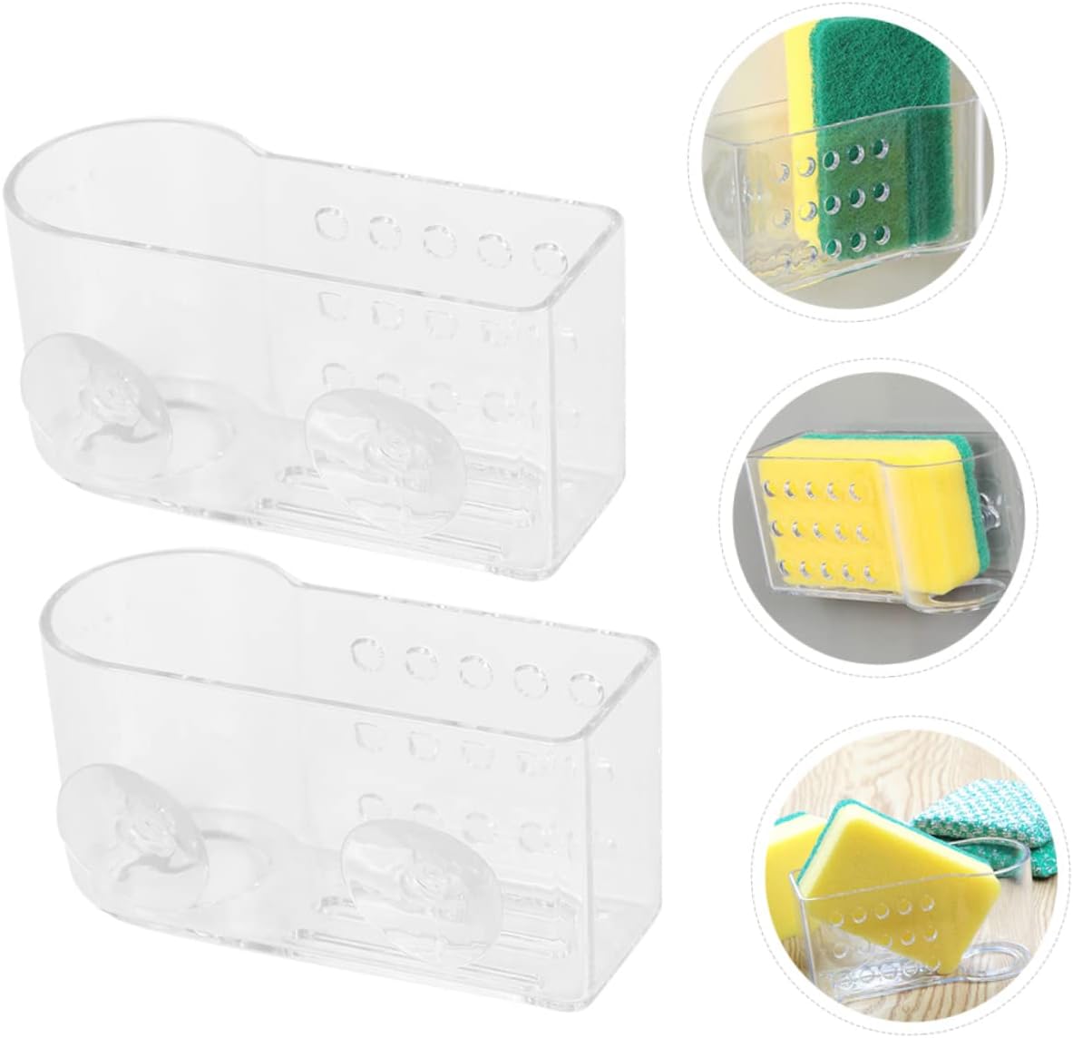 OUNONA 2-Piece Kitchen Sponge Holder Set Wall-Mounted Drying Rack for Duster Cloth and Kitchen Utensils Non-Drilling Storage Organizer for Sink and Countertop