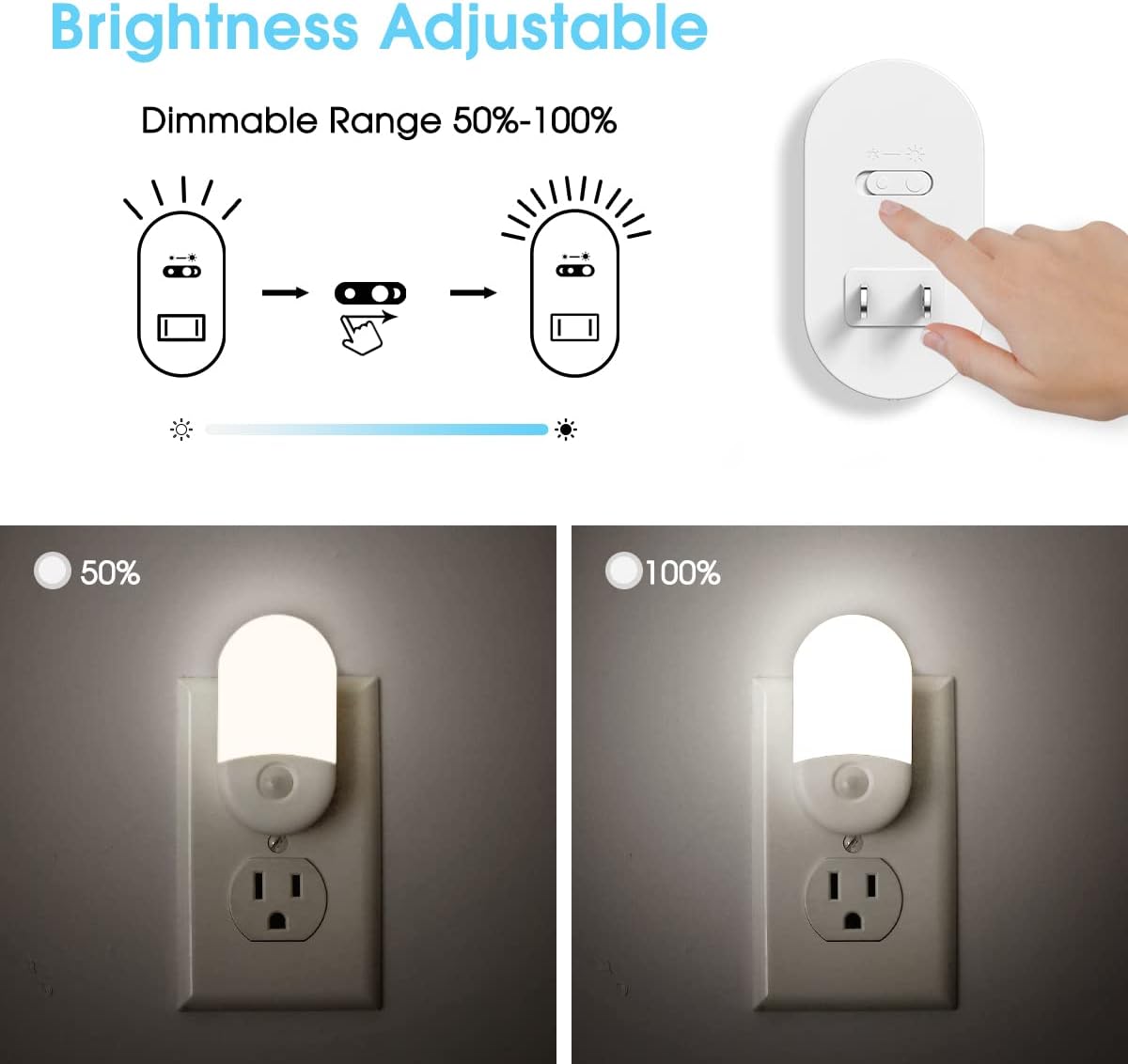 L LOHAS LED Night Lights Plug into Wall, [2 Pack] LED Dimmable Night Light with Light Sensors, 30/60LM Adjustable Brightness Nightlights, Soft White 3000K Automatic Night Light for Kid, Hallway