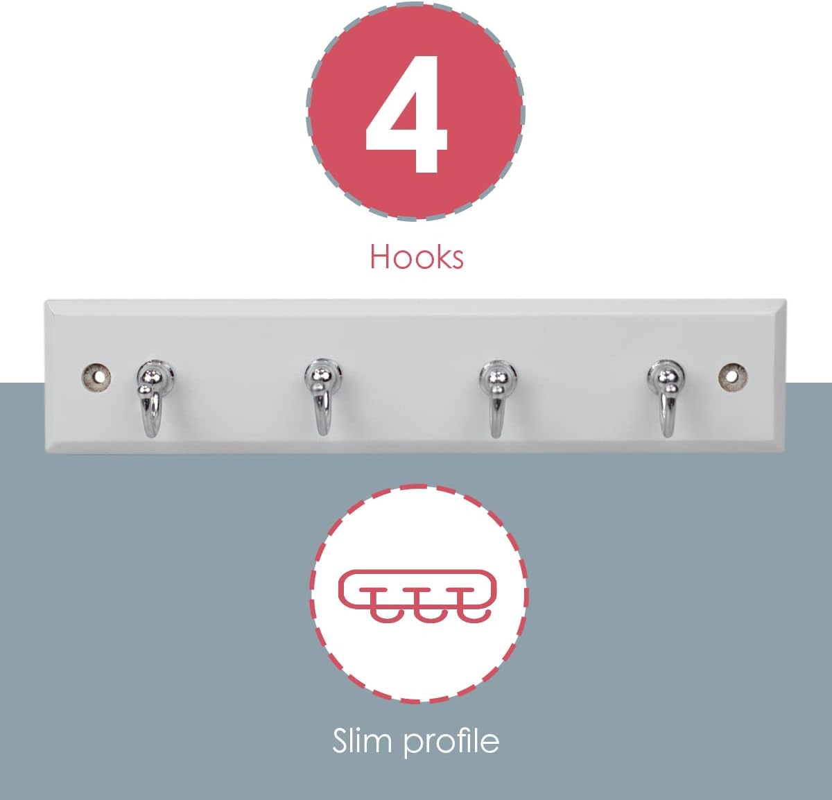 4 Hook Wall Mounted Key Rack by Home Basics | Engineered Cherry Wood Finish for Organizing Keys, Coats, and Accessories | Simple Design adds a Function Addition to Any entryway, Kitchen, or Hallway