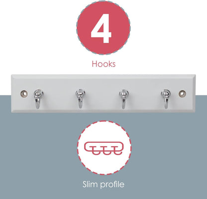 4 Hook Wall Mounted Key Rack by Home Basics | Engineered Cherry Wood Finish for Organizing Keys, Coats, and Accessories | Simple Design adds a Function Addition to Any entryway, Kitchen, or Hallway