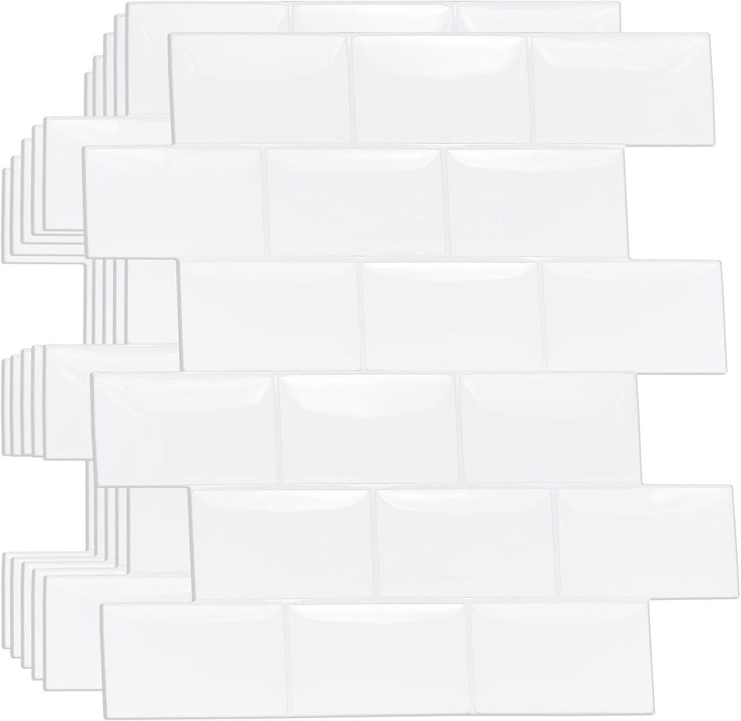 WALPLUS 20 Sheets Peel and Stick Kitchen Backsplash Tile Stickers Self Adhesive Stick on Subway Tile 12" x 6" Bathroom Splashback Water Heat Resistant 3D Wall Tiles Pure White Gray