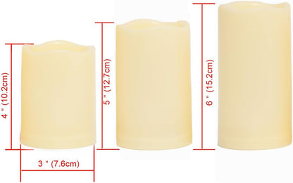 CANDLE CHOICE Waterproof Outdoor Battery Operated Flameless Candles with Remote Timer Plastic Flickering Fake Electric LED Pillars for Lantern Garden Wedding Christmas Decorations 3x4 Inches 3 PCS