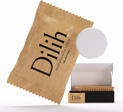 Dissolving Toilet Freshener | Dilih Tablets | Eucalyptus Scent | 24 Individually Wrapped | Bathroom Odor Eliminator | No Heavy Perfume | Portable, Elegant, Easy to Use Deodorizer