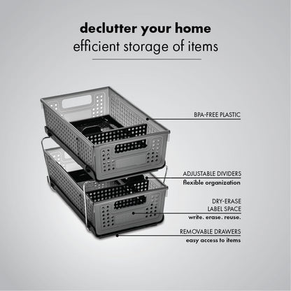 madesmart Two-Tier Under Cabinet Organizer, Sliding Drawer Storage for Cleaning Supplies & Bottles, Carbon