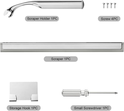 Stainless Steel Shower Squeegee for Glass Doors, Multi-Purpose Squeegee for Shower Glass, Bathroom and Car Windows, Squeegee with Adhesive Hook-10”, Black