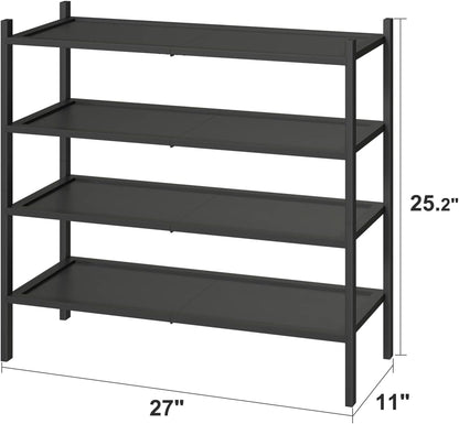 kiplant Small Shoe Rack, 4-Tier Bamboo Wood Shoe Rack for Entryway, Stackable Shoe Organizer for Hallway Closet, Free Standing Shoe Racks for Indoor & Outdoor