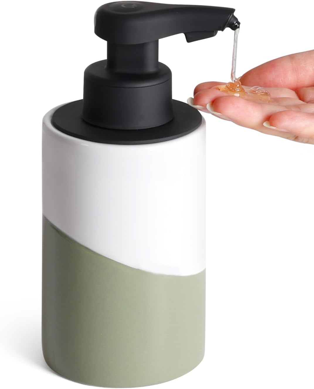 BosilunLife Automatic Soap Dispenser Ceramic Hand Free Soap Dispenser with Waterproof Pump Rechargeable Smart Electric Lotion Soap Dispenser Touchless (White-Green, Foam Pump)