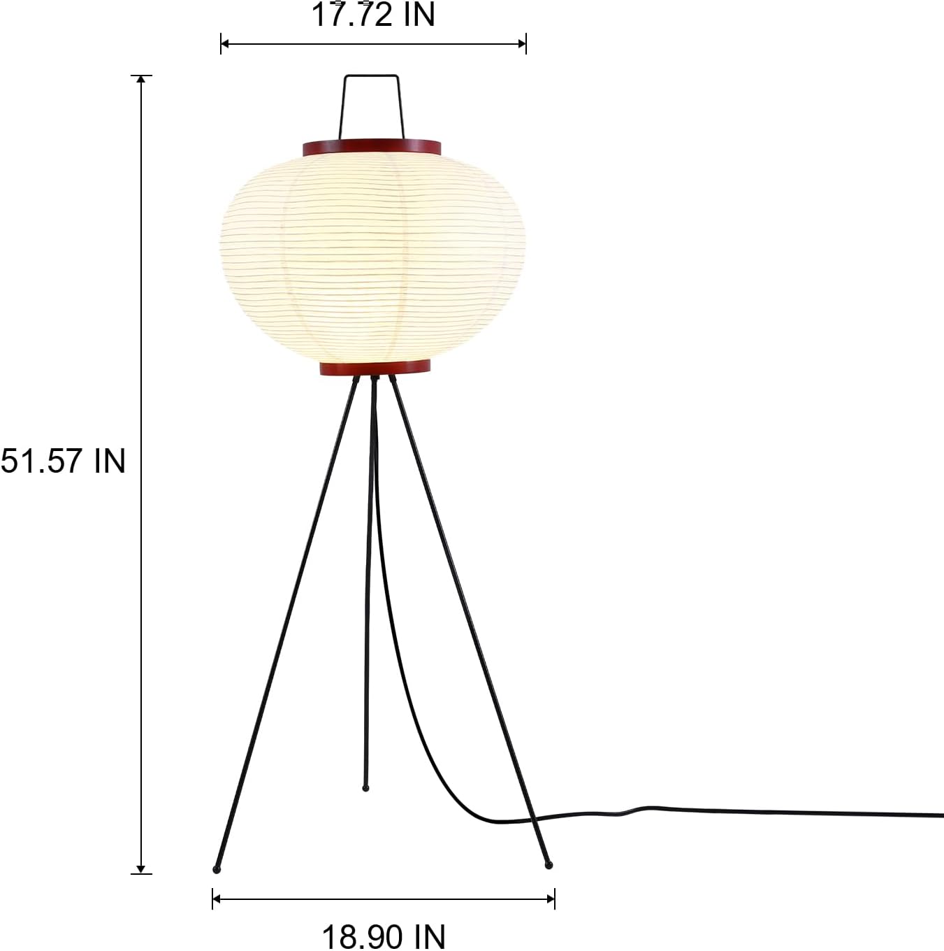 Japanese Rice Paper Floor Lamp, Wabi Sabi Standing Light | Handmade paper shade. Perfect for living room, bedroom, or office. Easy assembly. Size: 51"H x 18"W. Bulb included.