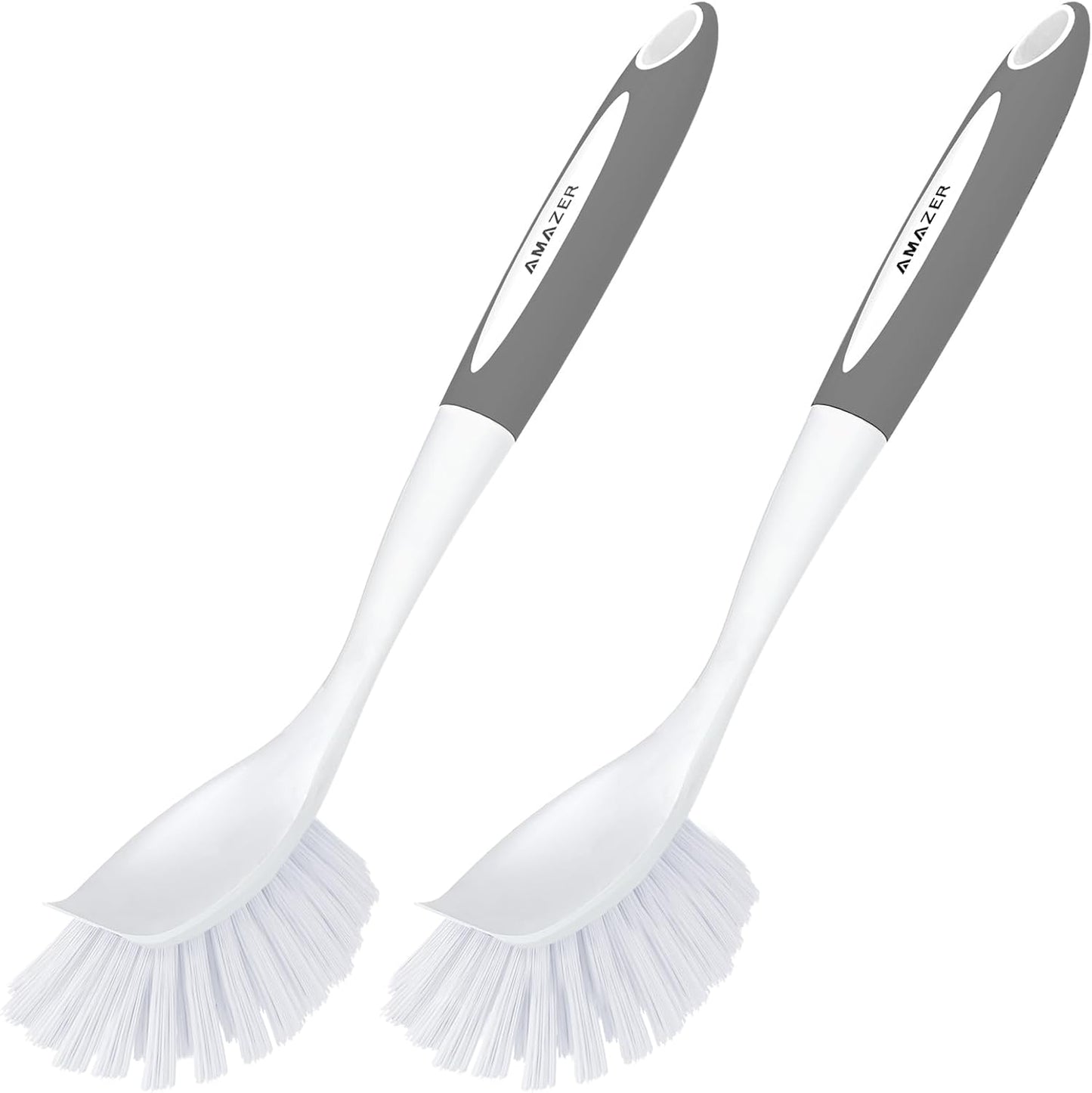 Amazer Dish Brush with Handle, 2 Pack Kitchen Scrub Brushes for Cleaning, Dish Scrubber with Stiff Bristles for Sink, Pots, Pans