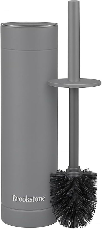 BROOKSTONE Toilet Brush and Holder Set for Bathroom with Splash Guard for Deep Cleaning, Compact and Space Saving Stylish Toilet Bowl Cleaners, Chrome