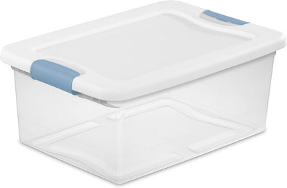 Sterilite 4-Pack 56 Quart Wheeled Latching Box, Underbed Clear Plastic Storage Organizer - Under Bed Rolling Container Bin with Lid and Wheels for Home or Dorm Bedrooms and Closets