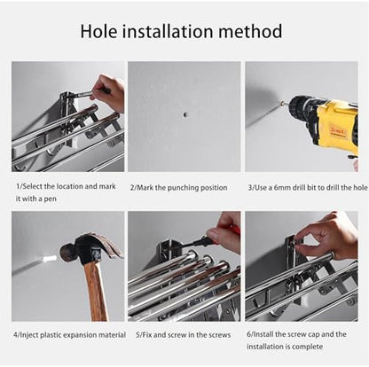 Stainless Steel Wall Mounted Towel Rack Clothes Airer Laundry Drying Rack Folding Adjustable Collapsible Space Saver Dryer Bath Towel Rail Bar with Hooks(Size:60cm)