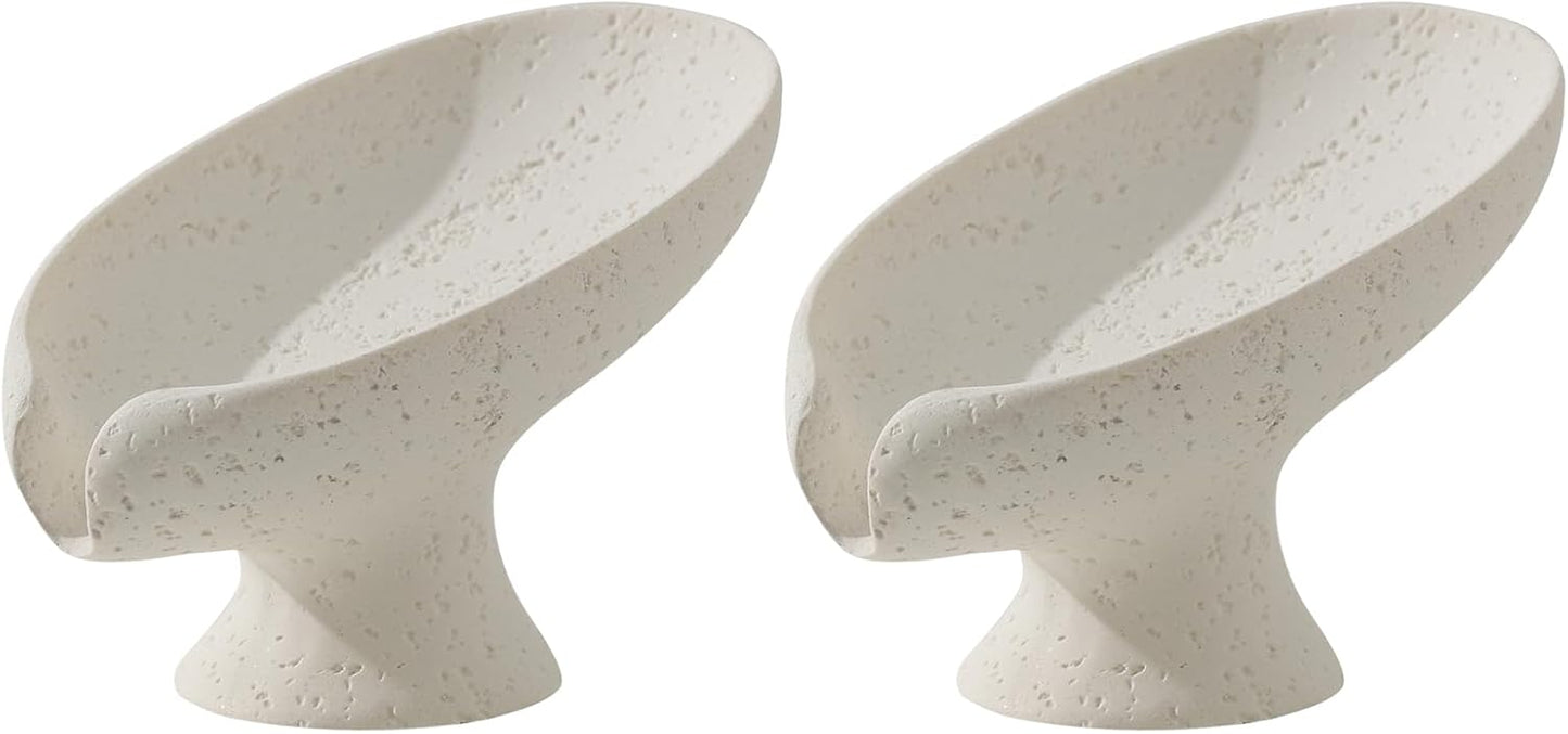 Soap Dish, Bar Soap Holder, Travertine Stone Look, Off White | Self Draining,Sponge Holders Tray for Shower,for Dispenser,Scrubber,Bottle,Cup on Bathroom Kitchen Bathtub Sink or Counter