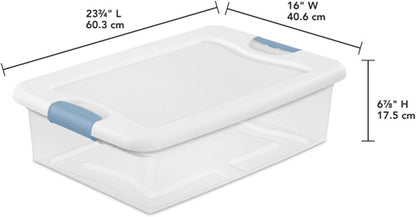 Sterilite 4-Pack 56 Quart Wheeled Latching Box, Underbed Clear Plastic Storage Organizer - Under Bed Rolling Container Bin with Lid and Wheels for Home or Dorm Bedrooms and Closets
