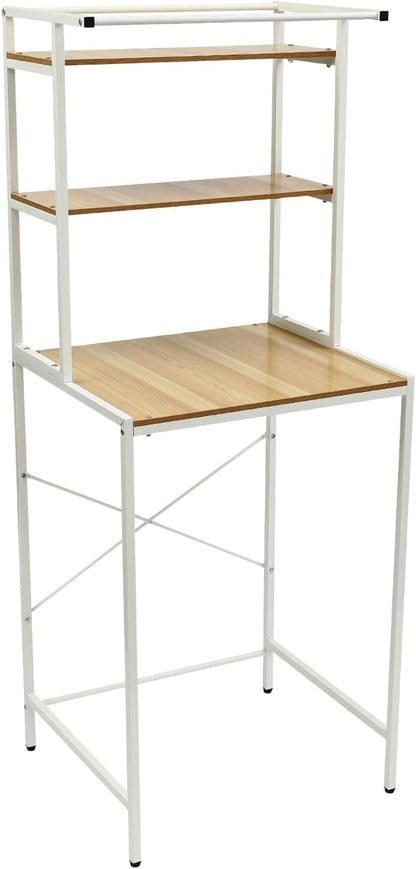 Over The Washer and Dryer Storage Shelf, 3 Tiers Bathroom Space Saving Organizer Rack, Freestanding Cloth Drying Shelve, Utility Storage Rack for Bathroom, Laundry Room, Balcony, Porch (Black+ Oak)