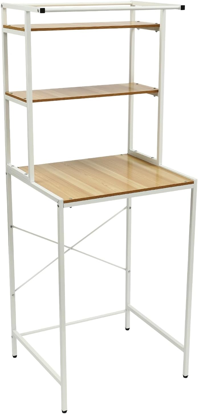 Over Washer Dryer Standing Rack Stand with Adjustable Rubber Feet, Hanging Towels Organizer Laundry Products Storage Shelf for Bathroom Laundry Room Space Saver (Black+Oak)
