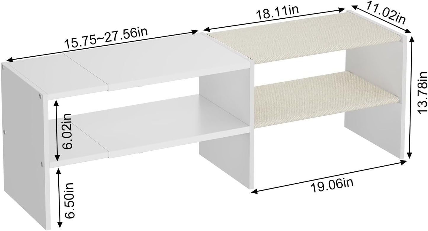 X-cosrack 2 Pack 2-Tier Shoe Rack Organizer for Closet, Expandable and Adjustable White Shoe Rack, Stackable Iron Wood Combination Shoe Storage Shelves for Closets, Entryway, Small Space, Garage