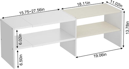 X-cosrack 2 Pack 2-Tier Shoe Rack Organizer for Closet, Expandable and Adjustable White Shoe Rack, Stackable Iron Wood Combination Shoe Storage Shelves for Closets, Entryway, Small Space, Garage