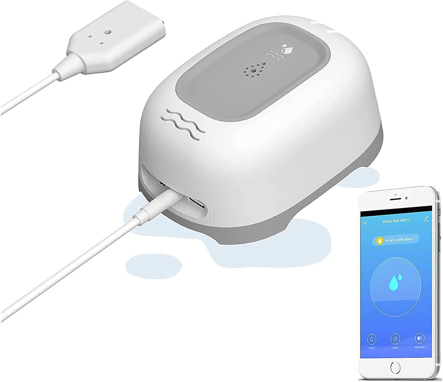 Water Alarm Sensor with 80dB Loud Sound WiFi Leak Detector, Overflow Leak Alarm, Remote Monitoring leaker for Water Heater Basement Sewage Pump, TUYA/Smart Life APP Notification