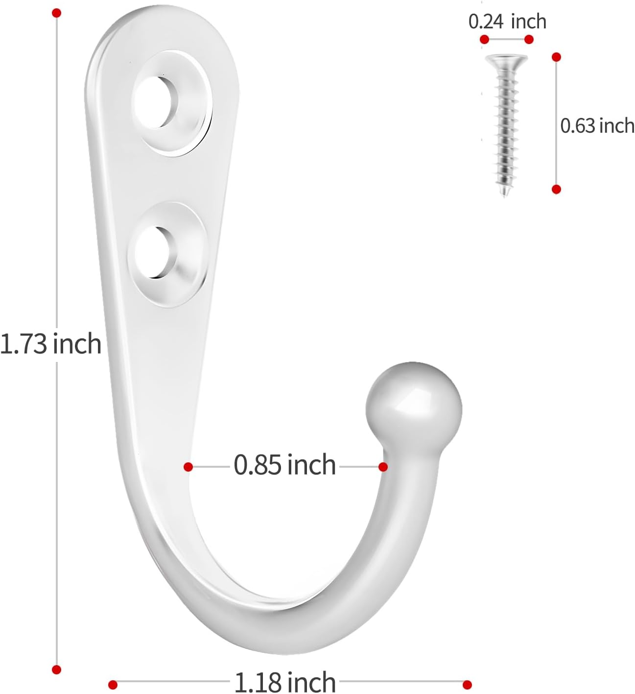 20 Pcs Key Hooks Coat Hooks for Hanging, Key Holder, Wall Mount Hook with Stainless Steel Screws, Command Hooks Utility Hangers for Key, Hat, Cup, Coat, Picture (White)