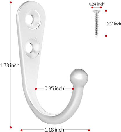 20 Pcs Key Hooks Coat Hooks for Hanging, Key Holder, Wall Mount Hook with Stainless Steel Screws, Command Hooks Utility Hangers for Key, Hat, Cup, Coat, Picture (White)