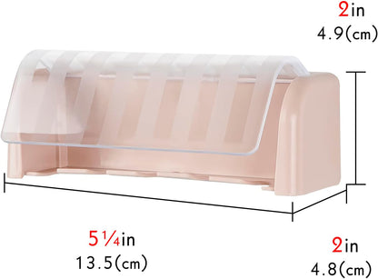 5 Slots Wall Mount Toothbrush Holder with Cover, Self Adhesive Toothbrush Storage Organizer for Shower, Toothbrush Hanger with Automatic Toothpaste Squeezer Dispenser