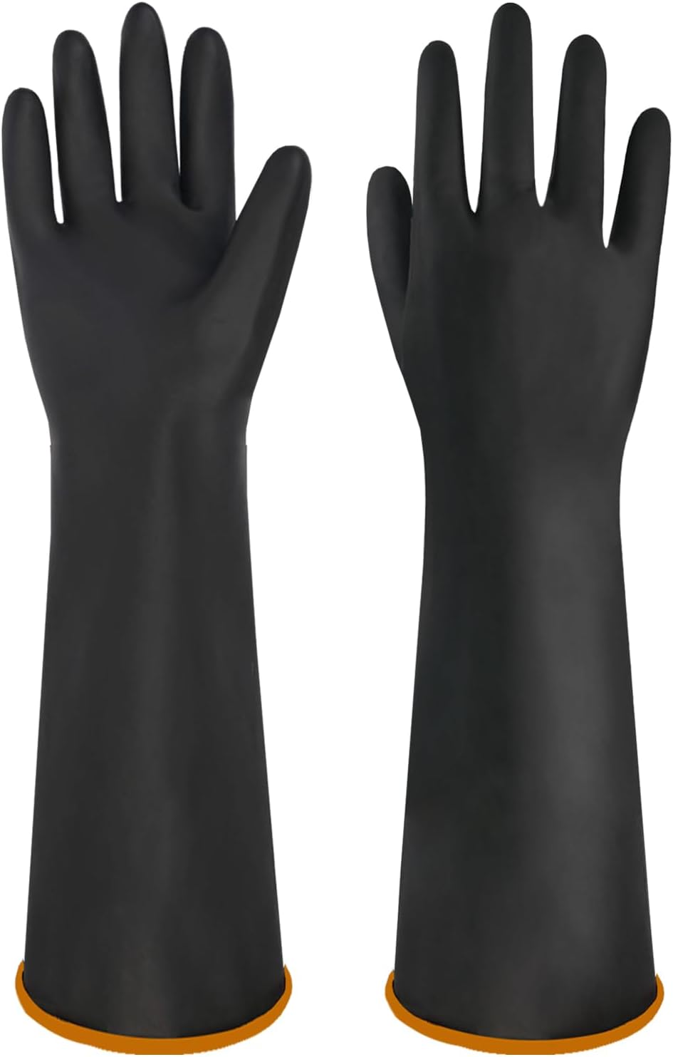 Chemical Resistant Latex Gloves, 14'' 18'' 22'' Industrial Heavy Duty Work Rubber Glove, Black Color One Pair